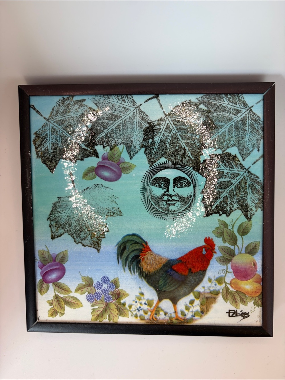 Colorful Rooster Home Art Wall Plaque by